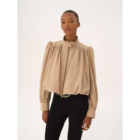 CHLOE Gathered Sleeve Bomber Jacket Women Beige Coats & Jackets - Picture 3 of 5